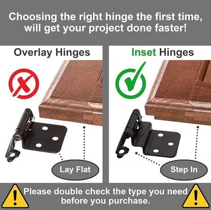 DecoBasics 3/8" Inset Cabinet Hinges Black (25 Pair -50 Pcs) Offset Self Closing Matte Black Cabinet Hinges for Kitchen Cabinets w/Bumpers & Upgraded Screws - color: Matte Black, size: 50 Pack