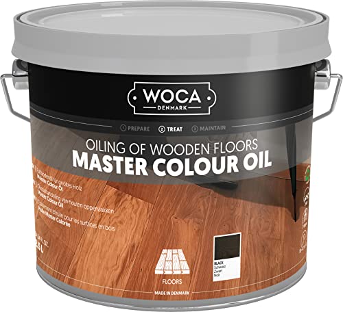 WOCA Denmark – Master Color Oil – Plant Based Oil Penetrating Stain and Finish for Wood Furniture, Floors, Trim and Cabinets – 2.5L – Black - color: Black, size: 2.5L