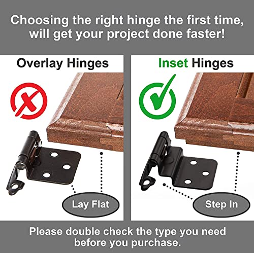 DecoBasics 3/8" Inset Cabinet Hinges Black (30 Pair -60 Pcs) Offset Self Closing Matte Black Cabinet Hinges for Kitchen Cabinets w/Bumpers & Upgraded Screw - color: Matte Black, size: 60 Pack