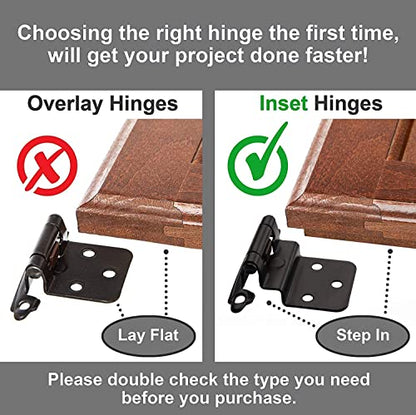 DecoBasics 3/8" Inset Cabinet Hinges Black (30 Pair -60 Pcs) Offset Self Closing Matte Black Cabinet Hinges for Kitchen Cabinets w/Bumpers & Upgraded Screw - color: Matte Black, size: 60 Pack