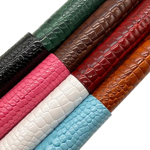 8pcs Glossy Alligator Faux Leather Fabric,8"x12"(20cmx30cm) Bright Embossed Crocodile Textured Bump Synthetic Leather Fabric for Earrings Hair Bows Making and DIY Projects