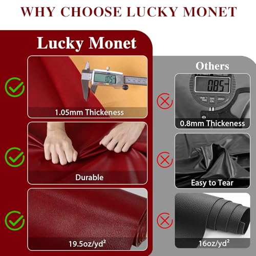 Faux Leather Fabric, Marine Vinyl Fabric, 1.05mm Thick Vinyl Upholstery Soft Durable Synthetic Material PU Leather for Sofa Chairs Bags DIY Crafts Sewings,5 Yard 55" x 180" Red - color: Red, size: Pre-cut 5 Yard (54" x 180")