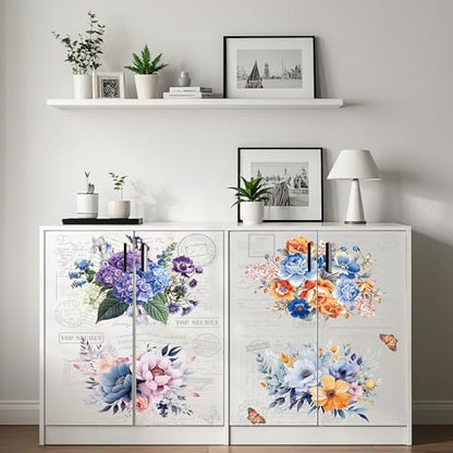 6 Pcs Blooming Floral Rub-On Transfers for Furniture & Crafts, 8 x 12 Inch - style: Blooming Floral