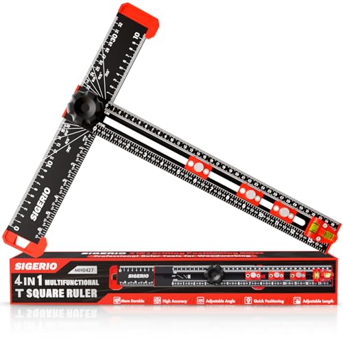 4 in 1 Drilling Positioning Ruler, Aluminum Alloy T Square Ruler 14in, Multifunctional T Ruler, Cabinet Handle Template Tool for Installating Handles, Cabinet Hardware Jig for Woodworking