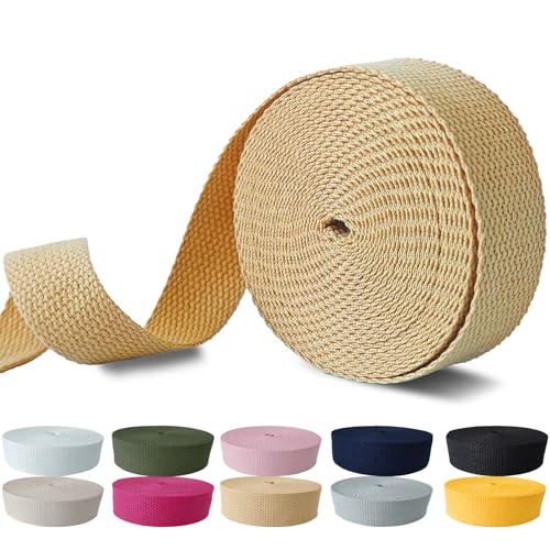 Cotton Webbing 1 Inch 5 Yards for Bag Strap Sewing Crafts, Kahki - color: Kahki