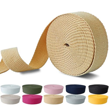 Cotton Webbing 1 Inch 5 Yards for Bag Strap Sewing Crafts, Kahki - color: Kahki