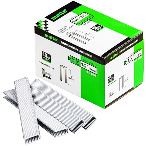 meite 18 Gauge 1/4-Inch Narrow Crown Staples, 1/2-Inch Length Heavy Duty Galvanized Upholstery Staples for Electric or Pneumatic Narrow Crown Staple Guns (8,000 PCS) - size: 1/2" Length, style: 1 Box