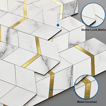 Kitchen Peel and Stick Backsplash Tiles Diamond White Gold 10pcs - color: White Gold, size: 10sheets