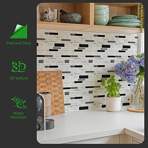 LONGKING 10-Sheet Peel and Stick Tile Backsplash, Vinyl Self-Adhesive Tile Stickers for Kitchen, Bathroom, White Marble - color: White Marble, size: 12 inches x 12 inches