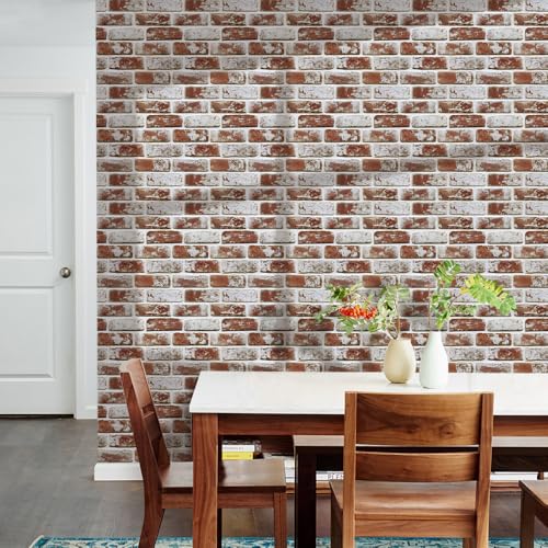Commomy Faux Brick Peel and Stick Thin PVC 10 Pcs 11.8" x 11.8",Red - color: Brick-YH