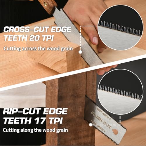Japanese Flush Saw, 6 In Ryoba Hand Pull Saw of 17/20 TPI Professional Rip, Cross & Flush Cut Tool to Help Carpenter for achieve Soft Hard Woods Cutting Quickly Accurately Without Scratches - style: 6 Inch (150mm) Flush Cut Saw