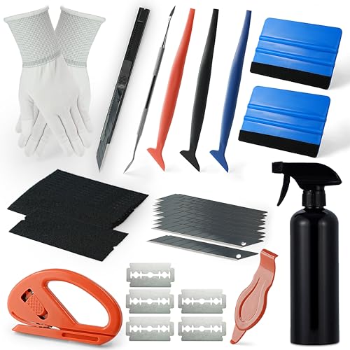 35Pcs Car Vinyl Wrap Tool Kit with Spray Bottle, Window Tint Application Tools, Felt Squeegee, Utility Knife, Edge Sticks, Work Gloves, Eagle Beak Gap Tool, Wallpaper PPF Install Kit for Auto Home DIY - color: Blue