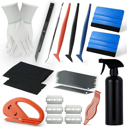 35Pcs Car Vinyl Wrap Tool Kit with Spray Bottle, Window Tint Application Tools, Felt Squeegee, Utility Knife, Edge Sticks, Work Gloves, Eagle Beak Gap Tool, Wallpaper PPF Install Kit for Auto Home DIY - color: Blue