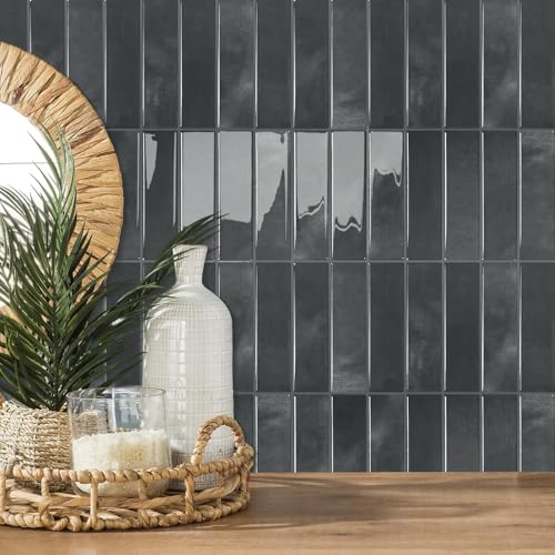 STICKGOO 10-Sheet Peel and Stick Backsplash Tile(Thicker Design) - color: Marquina Black