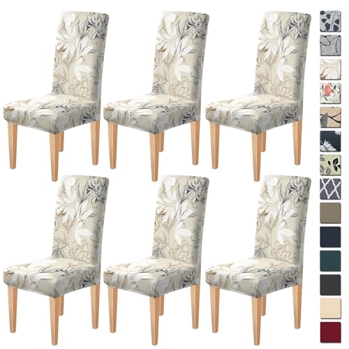Dioxide High Stretch Chair Covers for Dining Chairs, Washable Dining Chair Covers Set of 6, Soft Kitchen Chairs Seat Covers, Parsons Chair Slipcovers Protectors for Home Hotel Restaurant Banquet - color: Floral a, size: 6PCS