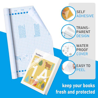 Chell Clear Contact Paper for Books, Adhesive Book Cover, 17.5 in x 5 ft