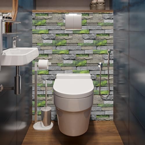 Alwayspon 24Pcs 12x6inch Peel&Stick Wall Sticker Vinly Wallpaper, Waterproof Backsplash for Kitchen Bathroom, Self-Adhesive Tile Transfers Decal Stick on Tiles with GreenYellow Stone Brick Effect - color: Fg-l15, size: 24 Pcs
