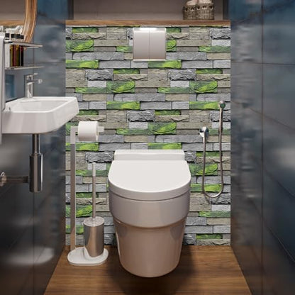 Alwayspon 24Pcs 12x6inch Peel&Stick Wall Sticker Vinly Wallpaper, Waterproof Backsplash for Kitchen Bathroom, Self-Adhesive Tile Transfers Decal Stick on Tiles with GreenYellow Stone Brick Effect - color: Fg-l15, size: 24 Pcs