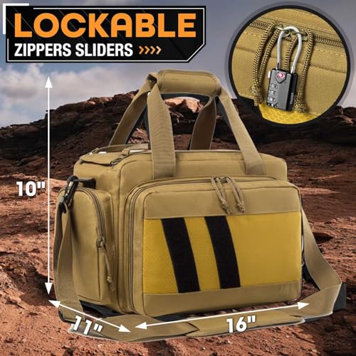 Range Bag -Medium Size Gun Range Bag for Handguns,Pistols and Ammo - color: Khaki