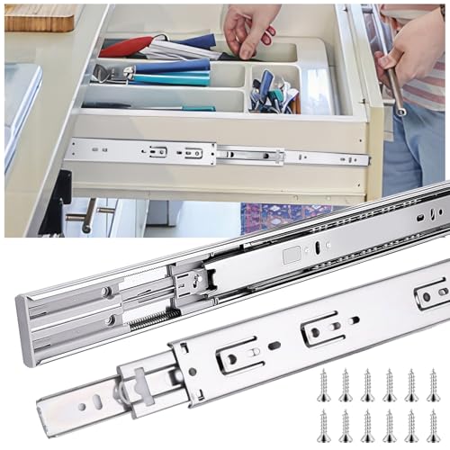 14 inch Drawer Slides 6 Pairs (12pcs) Soft Self Close 3 fold Full Extension Ball Bearing Cabinet Drawer Glides Side Mount for Dresser, Cabinet, Kitchen 100 LB Capacity 14" Silver - size: 14inch-350mm