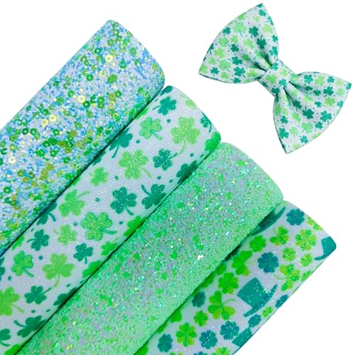 St Patrick's Day Faux Leather Sheets 8 x 12 Inch, Green Shamrock Printed Glitter Fabric for Bows and Crafts (Green Shamrock) - color: Green Shamrock