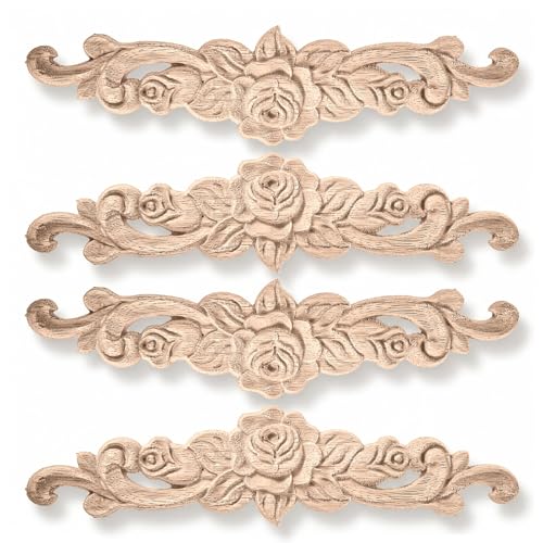 4 Pcs Wood Appliques, Wooden Applique (7.9 x 1.9 Inch)