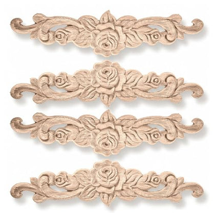 4 Pcs Wood Appliques, Wooden Applique (7.9 x 1.9 Inch)