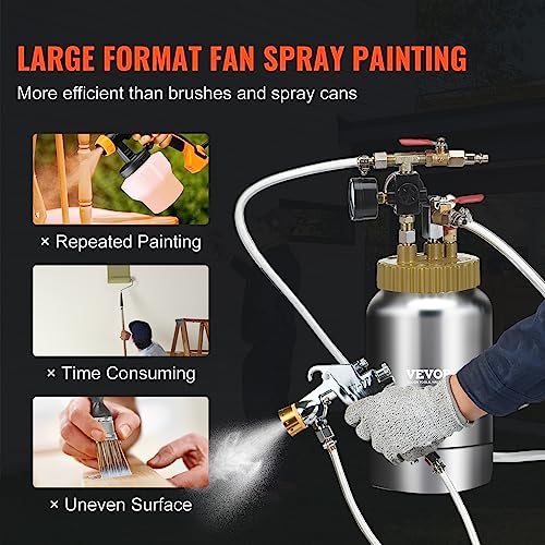 VEVOR Spray Paint Pressure Pot Tank, 2L/0.5gal Lightweight Air Paint Pressure Pot, 1.8mm Nozzle Spray Paint Gun 3m Hoses for Home Decoration Architecture Construction Automotive Painting, 45PSI Max - size: 2L1.8mm