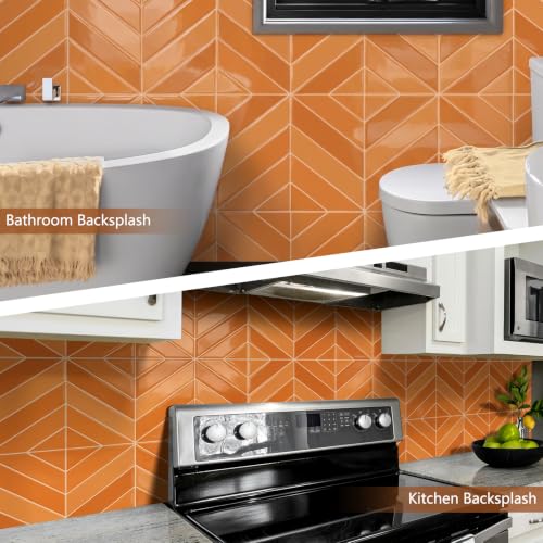 10 Sheets Thicker Herringbone Peel and Stick Backsplash(Orange,12.6”x9.9”) - color: Orange