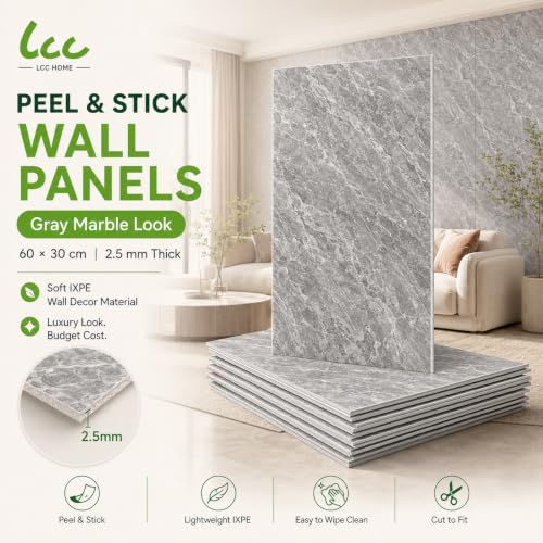 LCC Peel and Stick Wall Panels, Marble Look Backsplash Panels, Lightweight Wall Covering for Kitchen, Bathroom, Living Room & Bedroom (50, Modern Stone Grey) - color: Modern Stone Grey