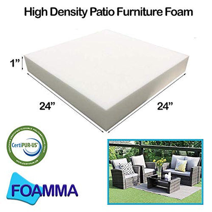 Foamma 1" x 24” x 24” (8 Pack) - High Density Outdoor Couch Cushion Replacement for Patio Furniture, Square Foam Pad for Couch Cushion Support, Upholstery Foam Padding for Sofa - Cover Not Included - size: 1" x 24" x 24", style: 8 Pack