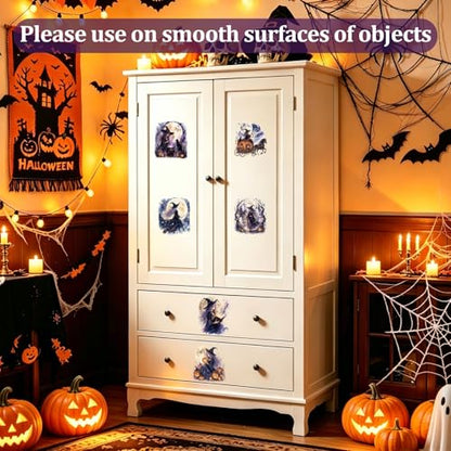 WANDIC 3 Sheets Halloween Rub on Transfer Stickers, Purple & Black Fantasy Full Moon Witch Waterproof Decal for Crafts Furniture Scrapbook Album Laptop - color: Full Moon Witch
