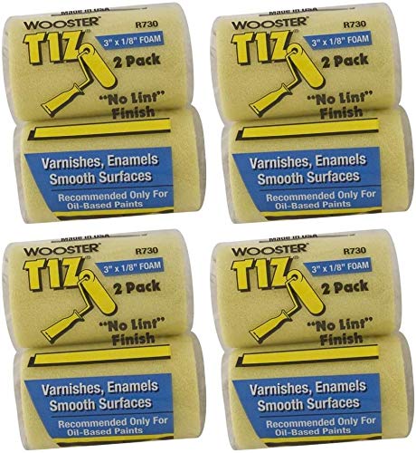 Wooster Brush R730-3 Tiz Foam Roller Cover, 1/8-Inch Nap, 2-Pack, 3-Inch Pack of 4