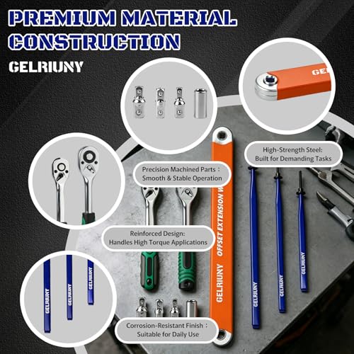 6 Pcs Offset Extension Wrench Set, 3 Extension Clamps with 24T&72T Ratchets