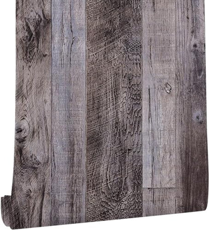 Yun-aeon Natural Wood-Gray Contact Paper Peel and Stick Wallpaper - color: Natural Wood-Gray, size: 17.3" x 80"