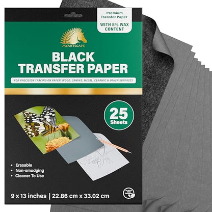 MyArtscape Graphite Transfer Paper 9" x 13" 25 Black Waxed Sheets