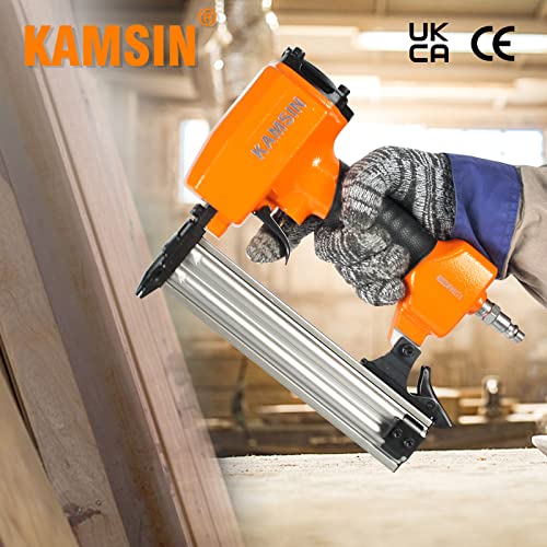 F32 18 Gauge Pneumatic Brad Nailer - 3/8-inch to 1-1/4-inch (10-32mm) Brad Nails, Air Power Brad Nail Gun, Finish Nailer for Woodworking Projects, Carpentry, Upholstering - size: KAMSIN F32