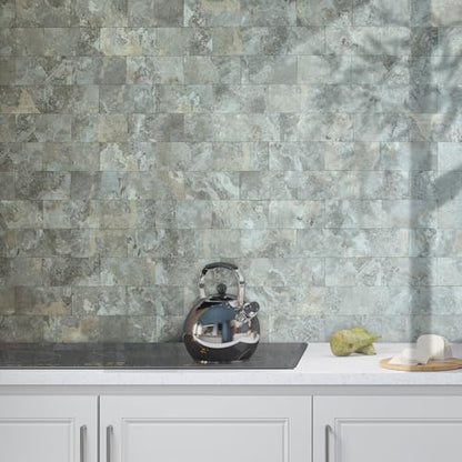 AULIGET 100-Piece Faux Stone Peel and Stick Backsplash Wall Tiles, 3" x 6" Grey & Brown Slate PVC Stick on Tile for Backsplash Kitchen, Bathroom, Laundry Room, Camper, Fireplace - color: Grey & Brown Slate