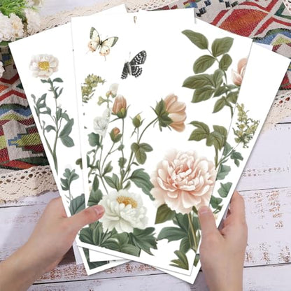 GLOBLELAND 4 Sheets Peony Butterfly Rub on Transfer for Furniture 6×12 inch - style: Peony Butterfly