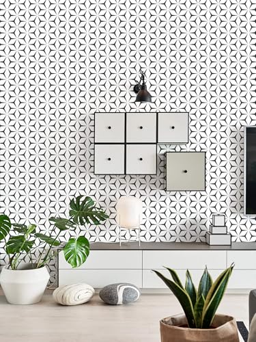 Heroad Wall Paper Peel and Stick Modern Black and White Wallpaper Peel and Stick Boho Geometric Contact Paper for Cabinets and Drawers Renter Friendly Self-Adhesive Removable Waterproof 17.7” x 393” - color: Black/White, size: 17.7" x 393"