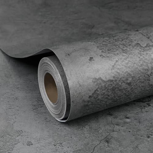 ReWallpaper Textured Cement Wallpaper Peel and Stick Dark Grey Concrete Wall Paper Self Adhesive Cement Vinyl Wall Covering for Accent Walls Kitchen Backsplash Countertop Bathroom Office 15.8in x 23ft - color: Gray Concrete, size: 15.8in x 23ft
