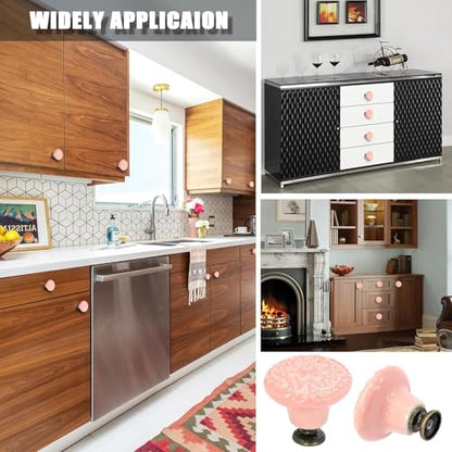 Biaungdo 12 Pcs Pink Ceramic Kitchen Cabinet Knobs - color: Pink