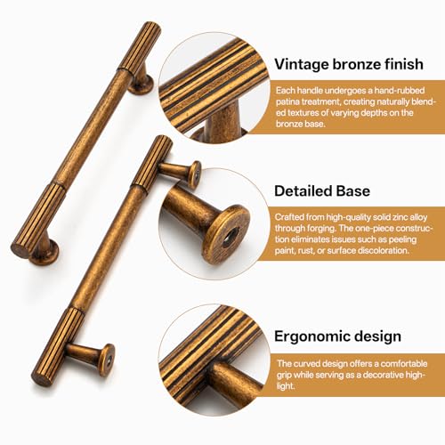 Liron Hardware 10 Pack Antique Brass 5 Inch Vintage Kitchen Cabinet Handles - size: 5 Inches (128mm) Hole Center