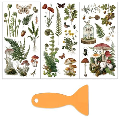 OLYCRAFT 3 Sheets/Set Plant Archives Rub on Transfers for Furniture and Crafts 6x12 Inch Ferns Mushrooms Furniture Decal Transfer Stickers Rub on Decal with 1pc Scraper for Wooden Home Wardrobe Decor - style: Fern