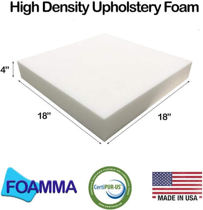 Foamma (5-Pack 4" x 18" x 18" HD Upholstery Foam High Density Foam (Chair Cushion Square Foam for Dinning Chairs, Wheelchair Seat Cushion Replacement) - color: 5 Pack