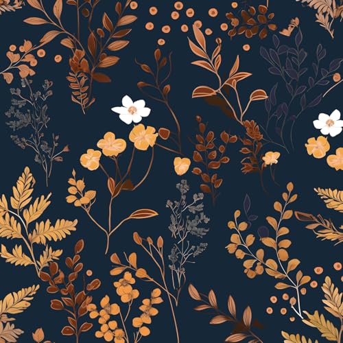 Blue Gold Vintage Floral Peel and Stick Wallpaper 17.5" x 118" - color: Blue Gold, size: 17.5" x 118"