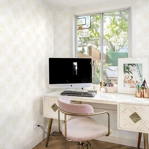 Boho Wallpaper Beige Wall Paper Peel and Stick Modern Beige and White Geometric Fireworks Contact Paper Renter Friendly Self-Adhesive Removable Bathroom Bedroom Laundry Room 17.3" × 393" - color: Beige and White, size: 17.3" x 393"