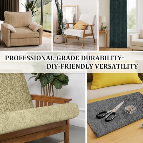 Foamma Francesca Chenille Jacquard Ikat Pattern Upholstery Fabric by The Yard - 55" Wide Soft Fabric Ideal for Accent Chairs, Throw Pillows, and Statement Upholstery - Lichen, 1 Yard - color: Lichen, size: 1 Yard