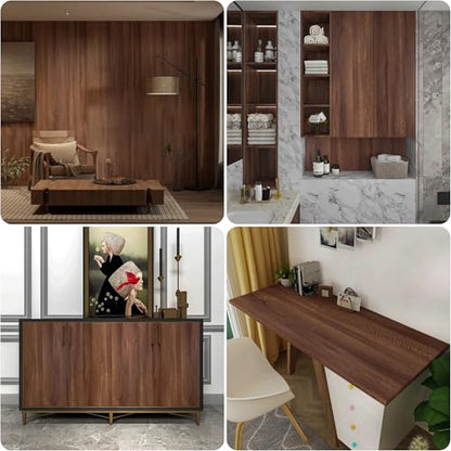 Large Walnut Wood Contact Paper Peel and Stick Wood Wallpaper Removable Self-Adhesive Wooden Grain Vinyl Wrap for Bedroom Kitchen Cabinet Countertop Furniture Decor 48x354 inch Matte Thicken - size: 48" x 354"