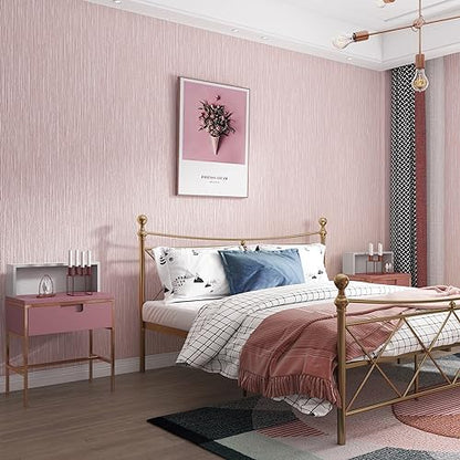 Haimin Grasscloth Wallpaper Textured 24in X 393in Fabric Contact Paper Pink Wall Paper Textured Linen Peel and Stick Self-Adhesive Thick Vinyl Embossed Film Wallpaper (Pink) - color: Pink